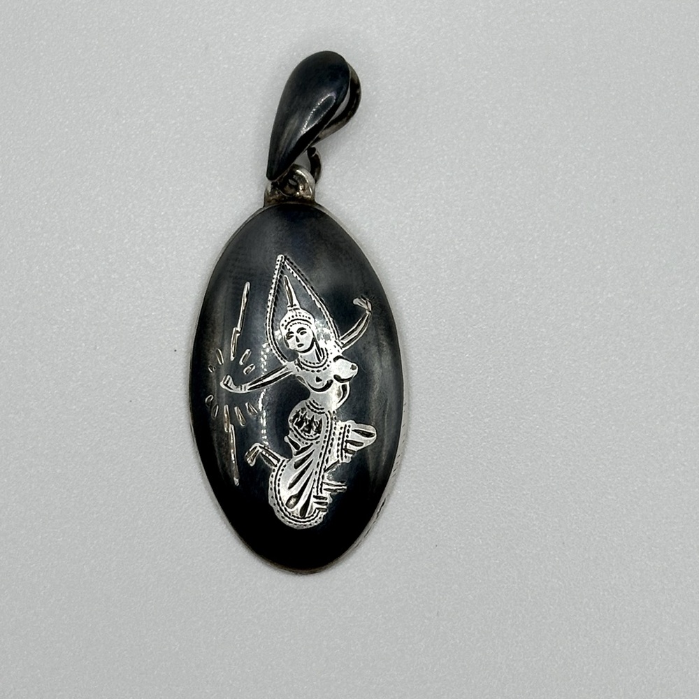 Vintage Siam Sterling Silver Oval Dancer Pendant